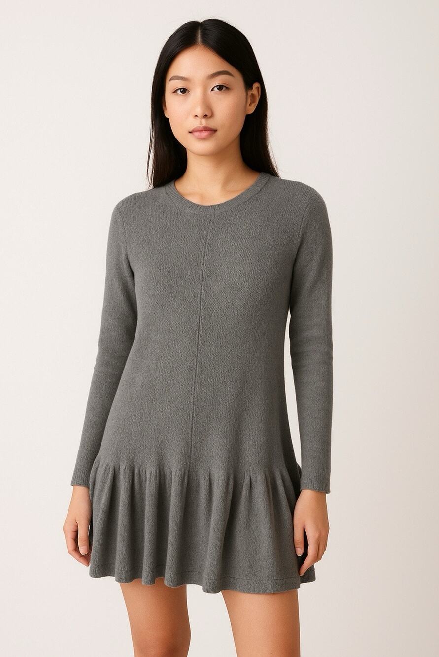 Free People Knit Ruffle Hem Sweater Mini Dress Gray M NWT
